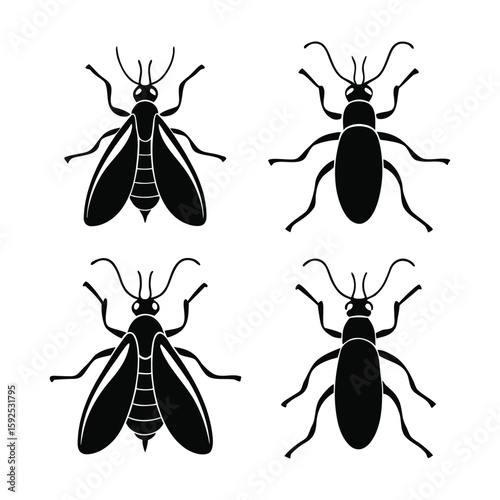 Sawfly Silhouette Vector Set in Solid Black on White

