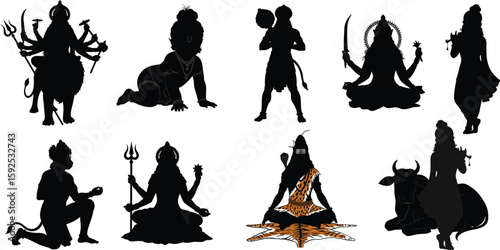 Hindu Gods Silhouette Vector Collection .
