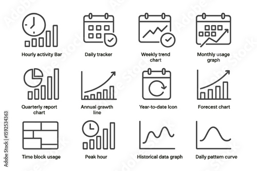 Business analytics icons on dark background for data visualization