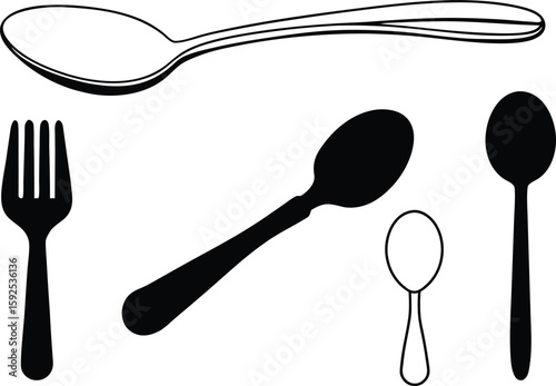 Black spoon vector art, spoon silhouette, fork icon vector flat design.