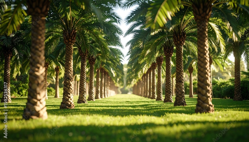 Obraz premium Palm tree avenue in sunlight