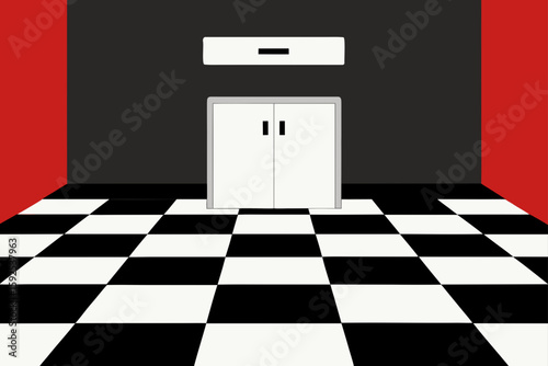 black and white checkered tile floor in retro kitc
