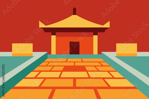 chinese courtyard stone floor with geometric layou