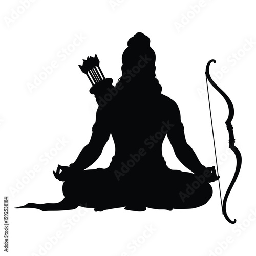Lord Ram Silhouette Vector in Meditation Pose with Bow and Quiver .