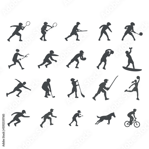 Silhouette Sports Activity Icon Set – Bold Monochrome Vector Collection .

