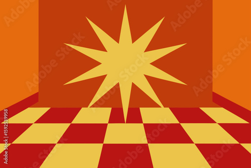 spanish hacienda floor with sunburst tiles