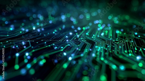 Futuristic digital circuitry with glowing neon lights in technology concept