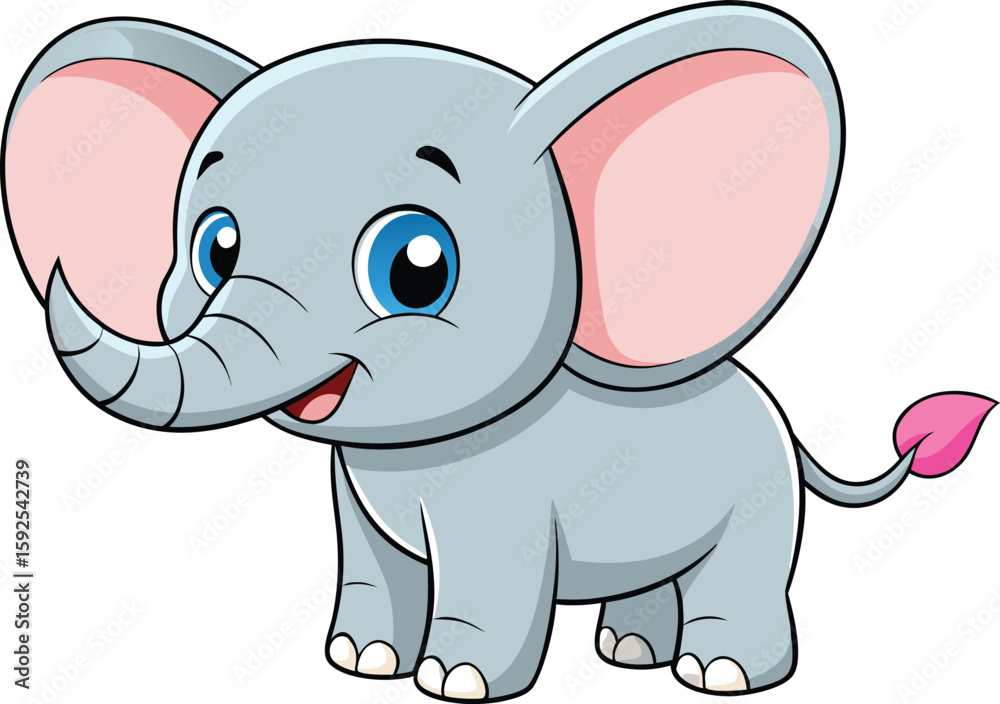 Obraz premium Adorable Cartoon Elephant with Big Blue Eyes and a Happy Smile
