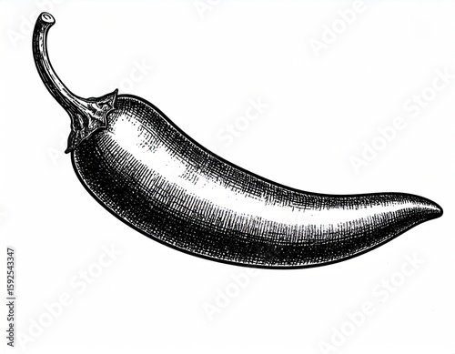 Detailed black and white illustration of a chili pepper (1)