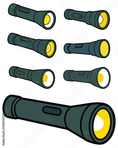Dark Green Flashlights With Yellow Light Beams torch