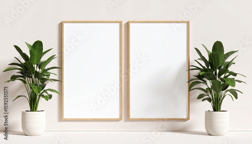 Two blank frames with plants