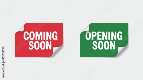 Red and green coming soon opening soon banners vector 1