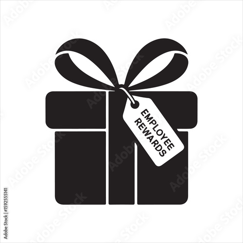 Employee Rewards Gift Icon – Black Present Box with Tag and Bow