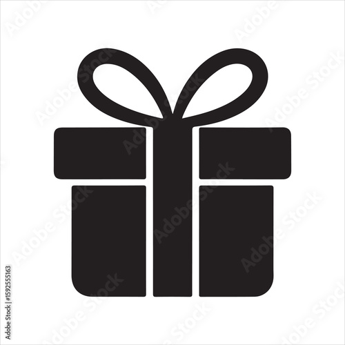 Gift Box Icon – Solid Black Present Vector with Bow