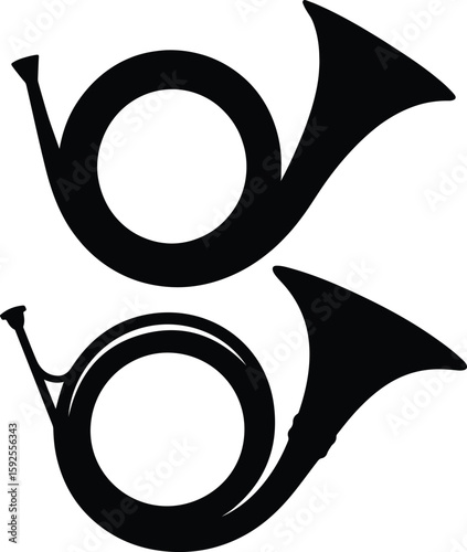 French horns silhouette stacked vertically vector illustration