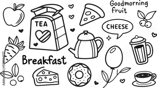 Fast food sketch for fastfood restaurant or bistro. Vector cheeseburger burger or hotdog sandwich snack, french fries or pizza and coffee or soda drink, taco and black burger.