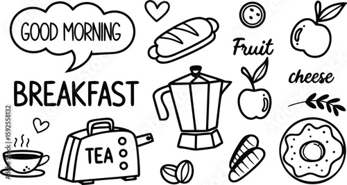 Fast food sketch for fastfood restaurant or bistro. Vector cheeseburger burger or hotdog sandwich snack, french fries or pizza and coffee or soda drink, taco and black burger.