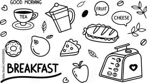 Fast food sketch for fastfood restaurant or bistro. Vector cheeseburger burger or hotdog sandwich snack, french fries or pizza and coffee or soda drink, taco and black burger.