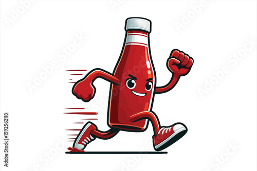 A bottle of ketchup with arms and legs, running in a race Vector Design, isolated on a white background 1