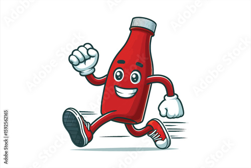 A bottle of ketchup with arms and legs, running in a race Vector Design, isolated on a white background 1