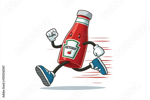 A bottle of ketchup with arms and legs, running in a race Vector Design, isolated on a white background 1