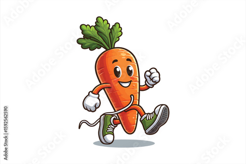 A carrot wearing sneakers and jogging in place for a fitness session Vector Design, isolated on a white background 1