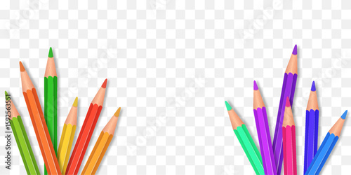 Vector set of colored pencils png. Back to school. Realistic set pencils for draw. Drawing collection for artwork. Vector illustration isolated on transparent background.