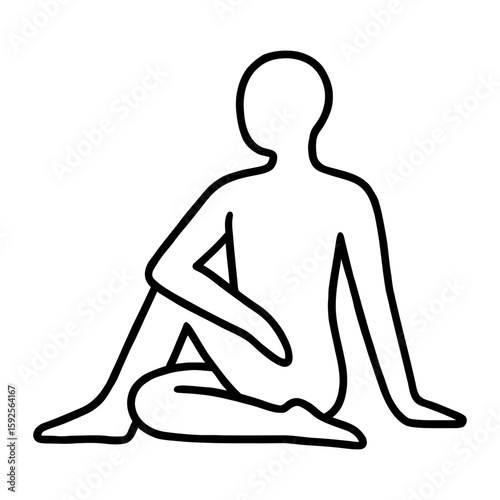 Seated Yoga Twist Line Art Illustration for Flexibility and Wellness