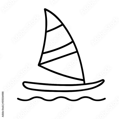 Windsurfing Sailboard on Waves Line Art Illustration