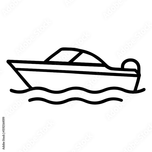 Motorboat Cruising on Waves Line Art Illustration