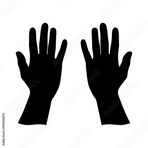 A pair of silhouettes of human hands with open palms, this design can represent various concepts such as greeting, surrender, stopping, help, presentation, or gesture.