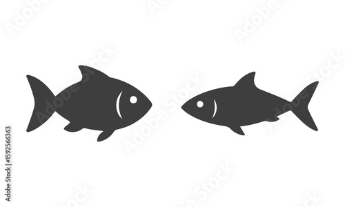 Two Fishes black silhouettes Vector, Deep ocean Sea small fishs, flounder, pufferfish, shark, marine Life, Sea food.