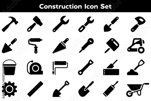 Construction Icon Set vector on white background.