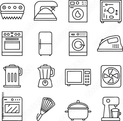 Vector black kitchen and food icons set for web and business