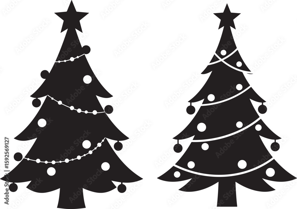 Fototapeta premium Two decorated christmas trees silhouette