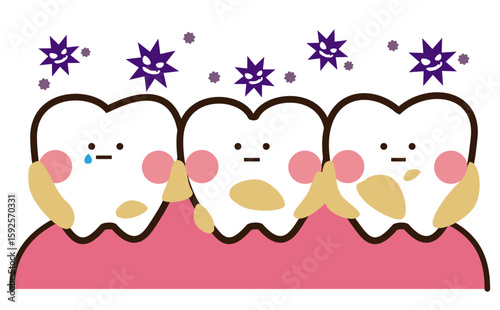 虫歯に汚染されているかわいい歯のマスコットキャラクター