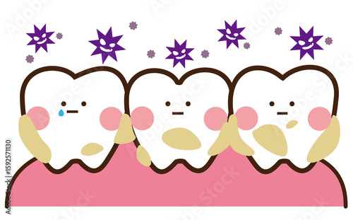 プラークに汚染されているかわいい歯のマスコットキャラクター