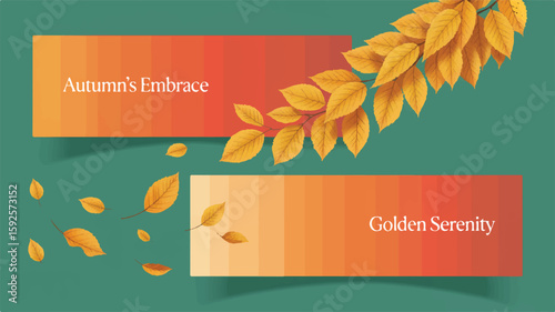 Two horizontal banners with autumn leaves and gradient colors