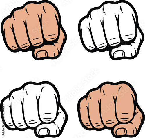 Illustration featuring  fists are shown one silhouette one coloured vector