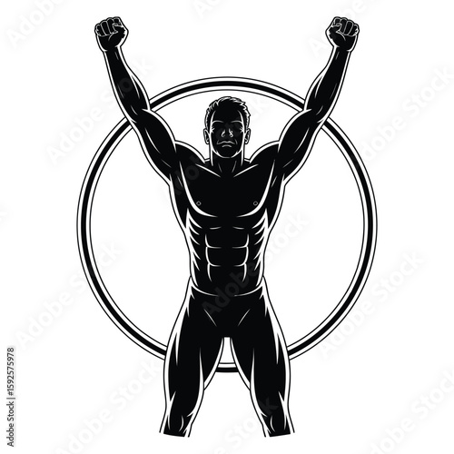 Silhouette illustration of an athlete stretching, black and white vector isolated on white background