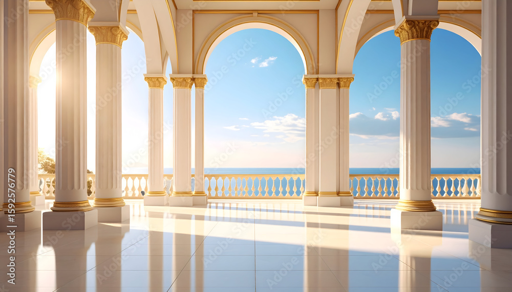 Fototapeta premium White and Gold Classical Architecture Ocean View