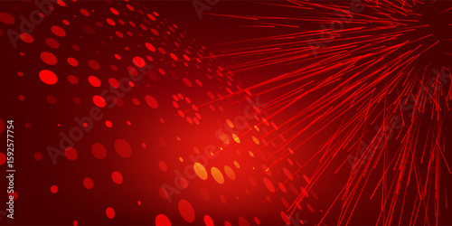 Futuristic abstract background with red dots and wireframe grid.