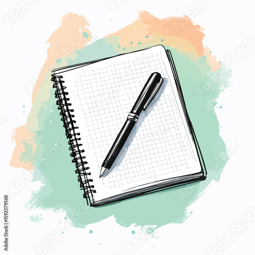 Hand-drawn sketch notebook pen white background