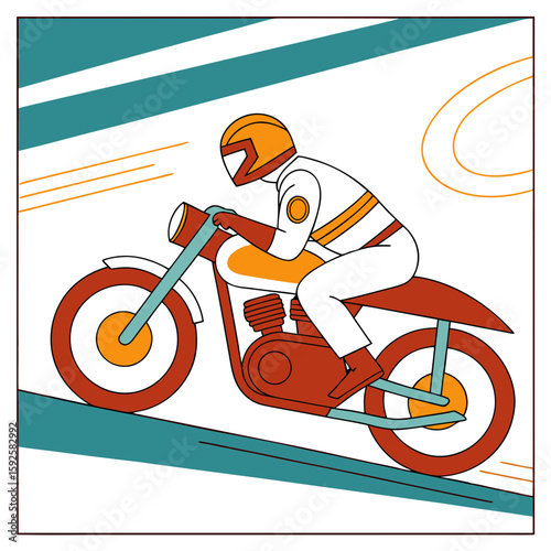 Flat vector illustration of motorcycle rider speeding silhouette
