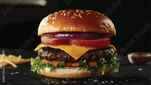 Delicious Grilled Beef Burger with Cheese