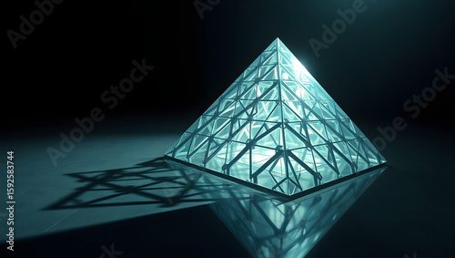 Glowing pyramid in a surreal, vibrant, and cinematic scene with intense visual detail.
