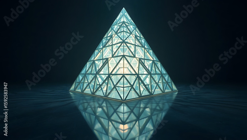 Glowing pyramid set in a surreal, vibrant world with cinematic lighting and intense detail.
