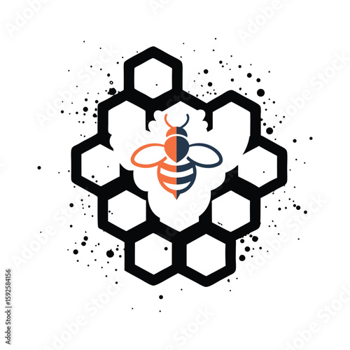 Nature-Inspired Bee and Honeycomb Symbol, Clean Vector for Organic Branding On White Background

