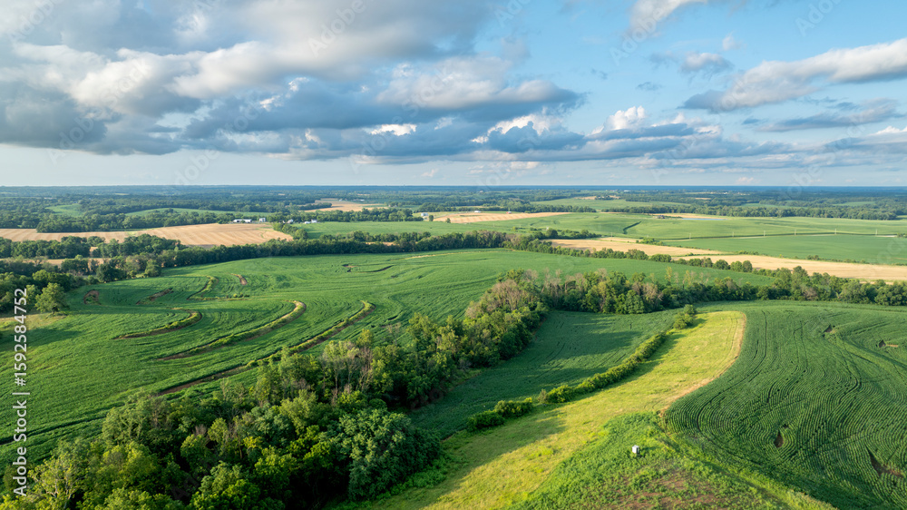 Obraz premium rural landscape of Missouri near Glasgow, summer aerial view