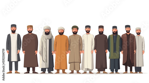 Muslim Men Gathering Flat Illustration
